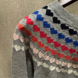 Talbots Colorful Heart Fair Isle Sweater Gray Multi-Color Crew Pullover - Large